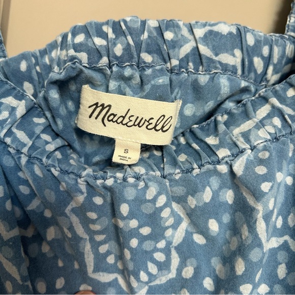 Madewell Small Marnay Flutter Sleeve Square Neck Easy Mini Dress in Blue & White - Picture 5 of 5